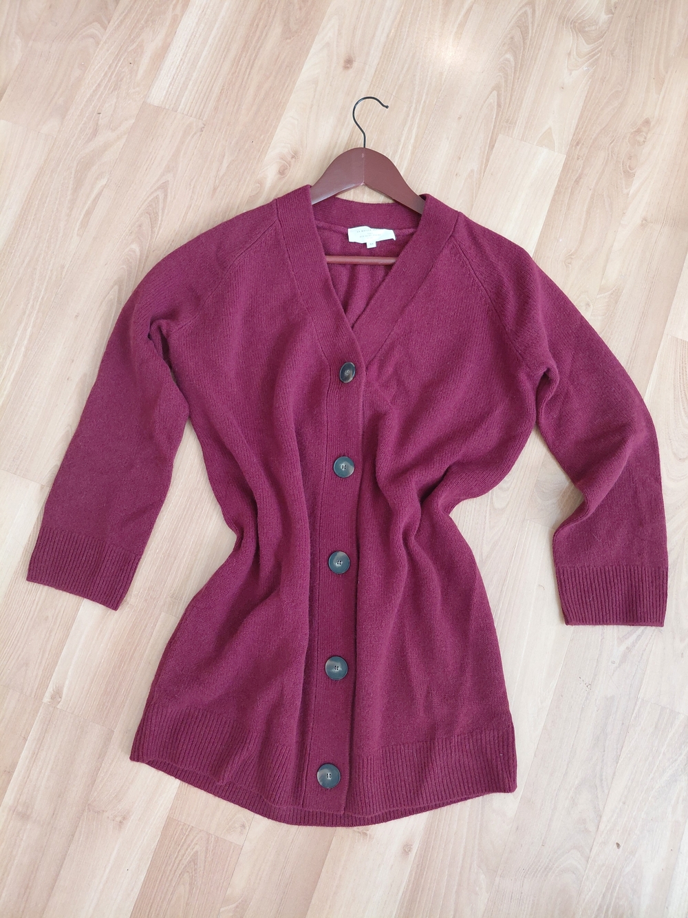 Sezane Burgundy Button-Front Knit Cardigan Dress